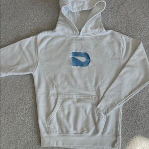 The Drip Shop Kids White Hoodie with Blue Logo - size Large